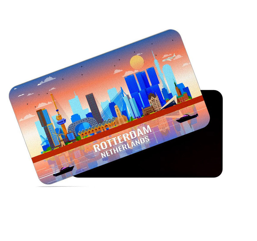 dhcrafts Rectangular Rubber Fridge Magnet / Magnetic Card Multicolor Netherlands Rotterdam Design Pack of 1 (8.6cm x 5.4cm)